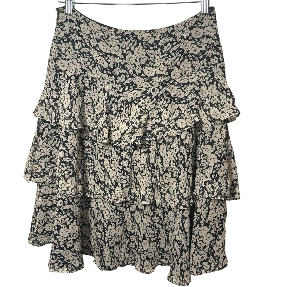 Lauren Ralph Lauren Silk Floral Tiered Skirt Petite 8P Blue White Ruffle A-Line
